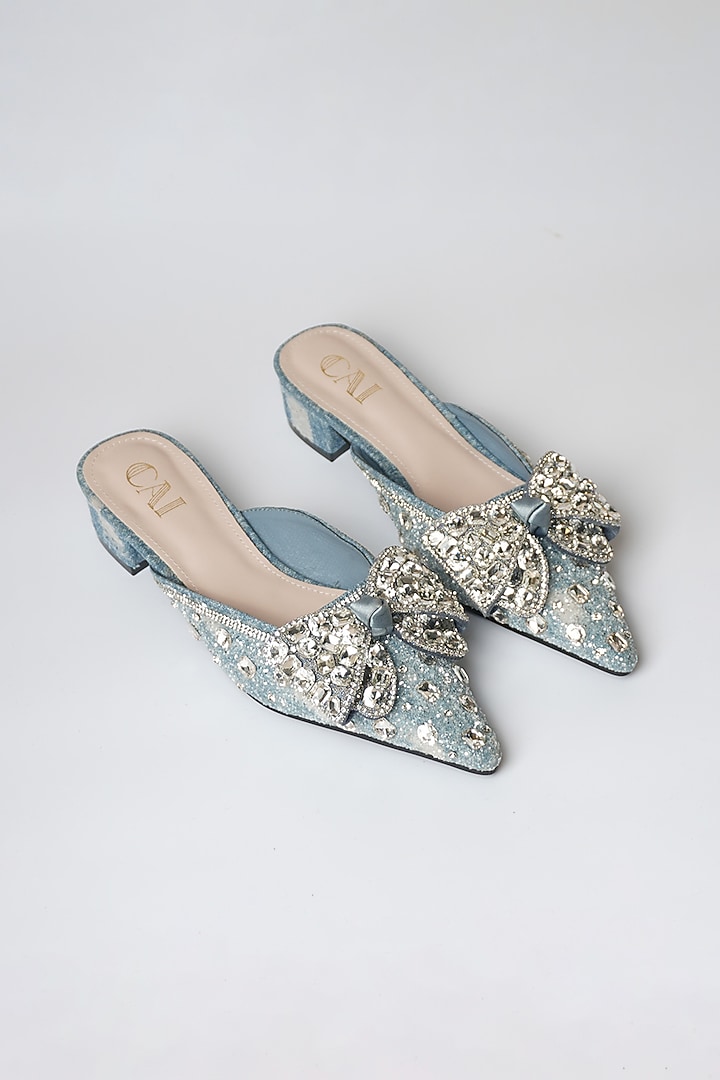 Blue PU & Vegan Leather Mule Heels by CAI at Pernia's Pop Up Shop