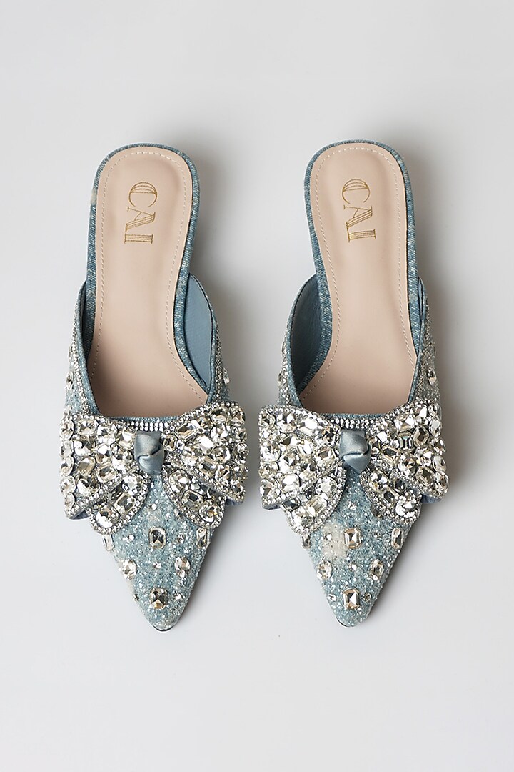 Blue PU & Vegan Leather Mule Heels by CAI at Pernia's Pop Up Shop