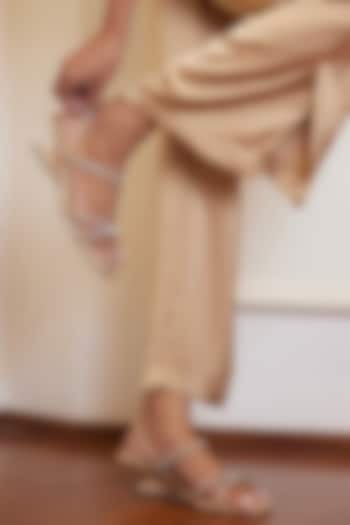 Beige Faux Leather Diamond Embellished Strappy Wedges by CAI at Pernia's Pop Up Shop