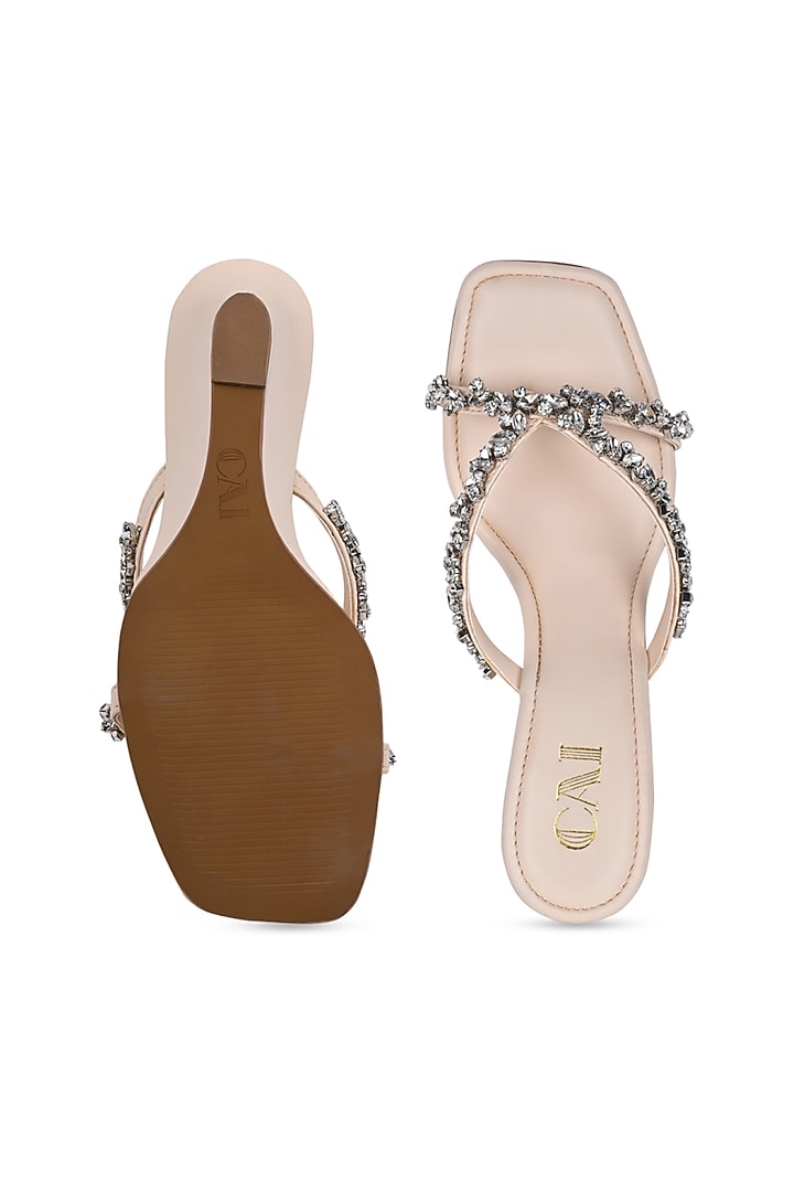 Cream PU Vegan Leather Embellished Wedges by CAI at Pernia's Pop Up Shop