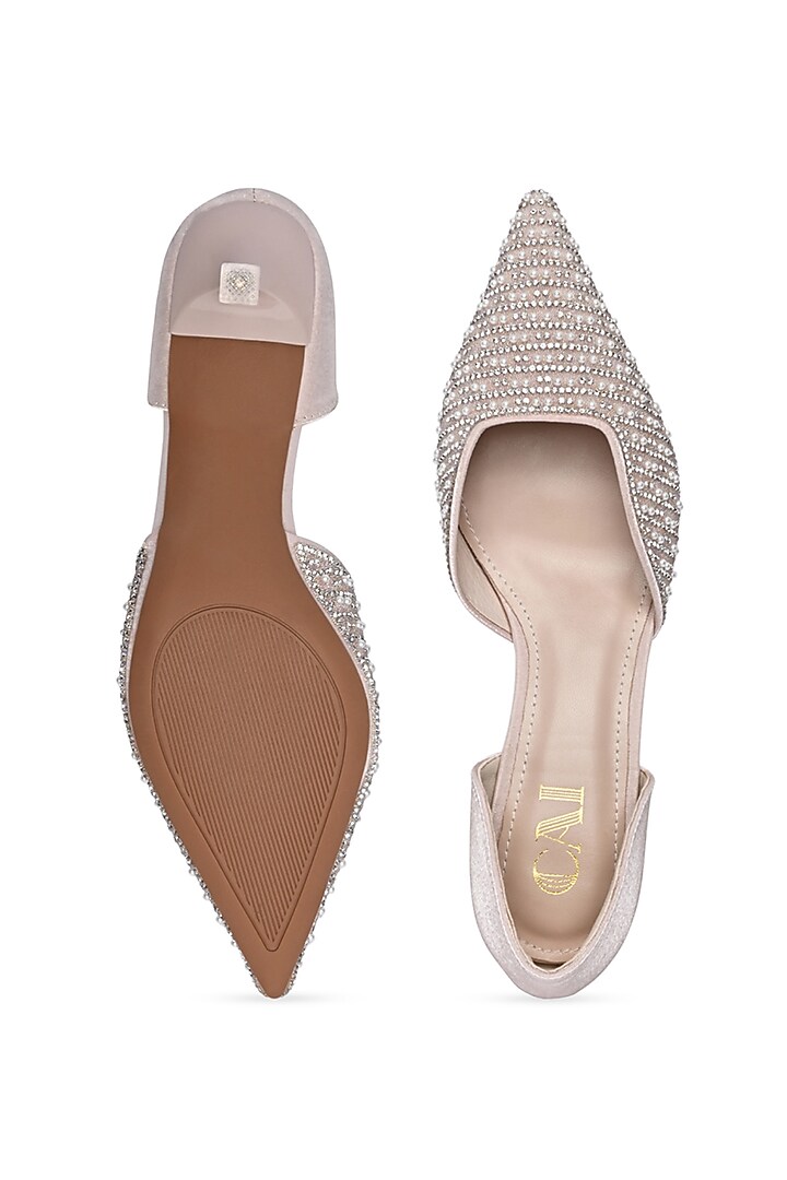 Light Pink PU Vegan Leather Pearl Embroidered Heels by CAI at Pernia's Pop Up Shop
