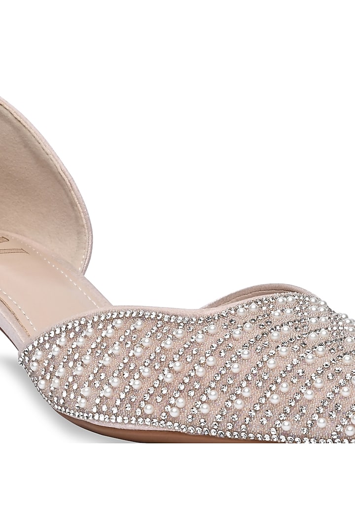 Light Pink PU Vegan Leather Pearl Embroidered Heels by CAI at Pernia's Pop Up Shop