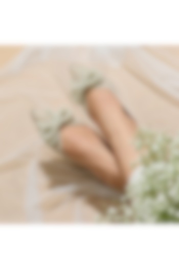 White PU Leather Pearl Embroidered Flats by CAI at Pernia's Pop Up Shop