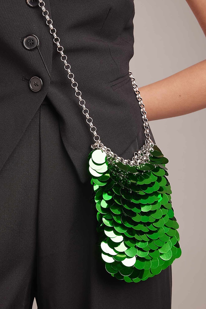 Green Plastic Sequins Bag by CAI