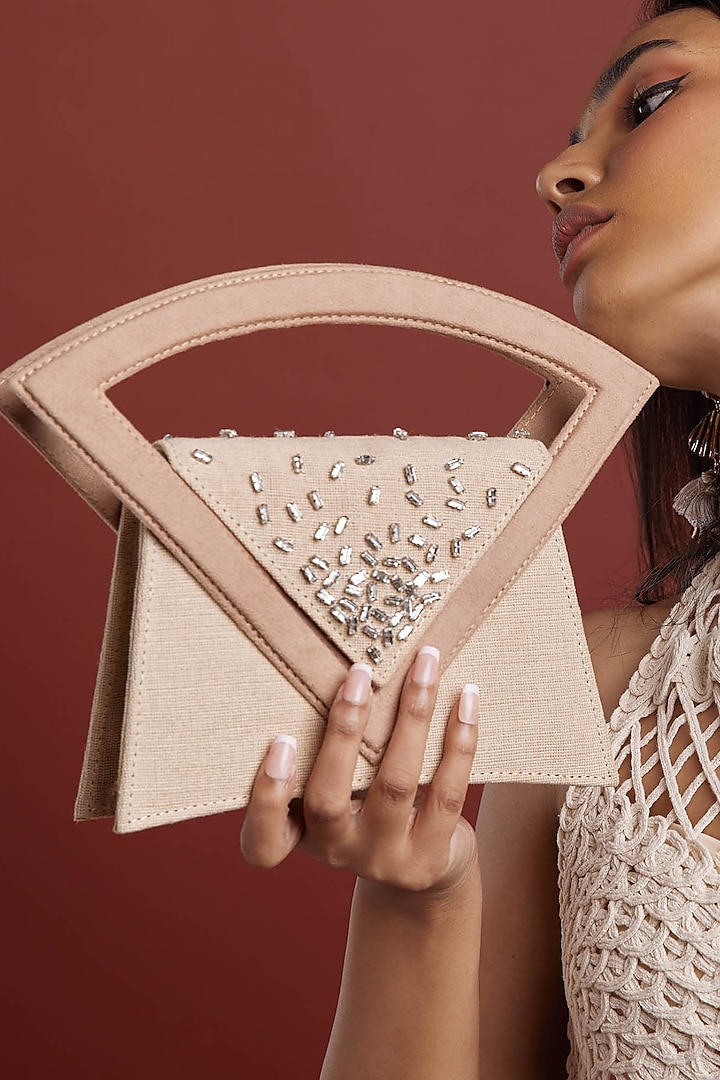 Beige Soft Jute Embellished Handbag by CAI
