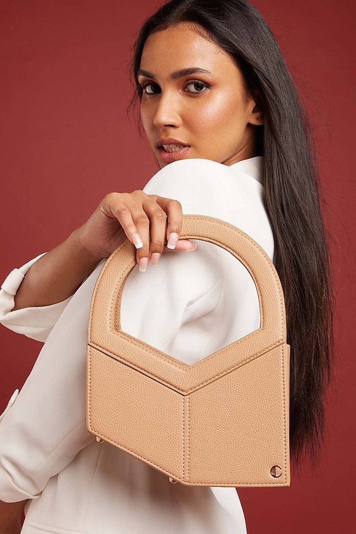 Tan PU & Vegan Leather Handbag by CAI at Pernia's Pop Up Shop