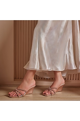 Rose Gold PU Vegan Leather Handwork Wedges by CAI