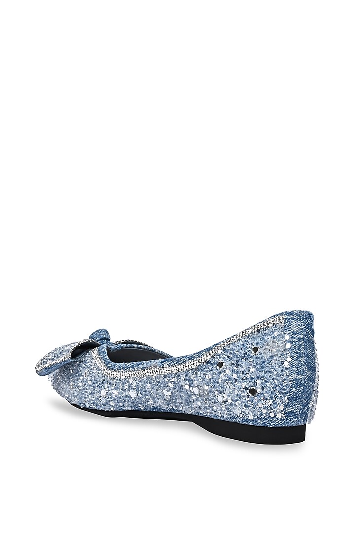 Blue PU Leather Bow Embellished Flats by CAI at Pernia's Pop Up Shop