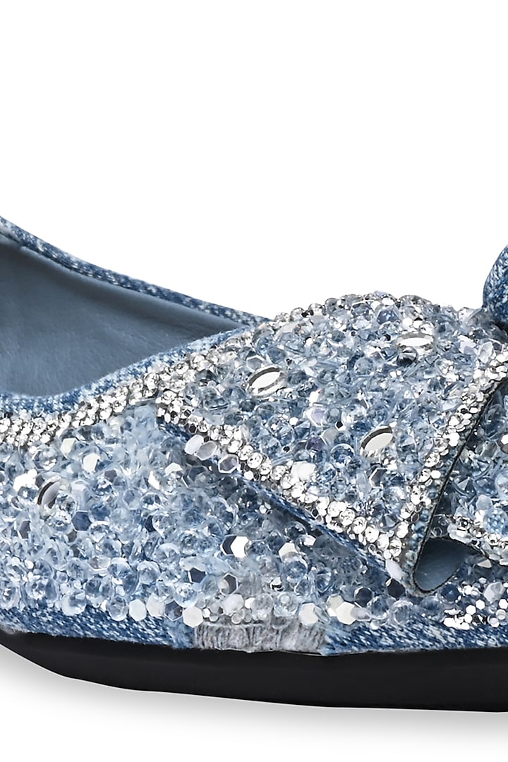Blue PU Leather Bow Embellished Flats by CAI at Pernia's Pop Up Shop