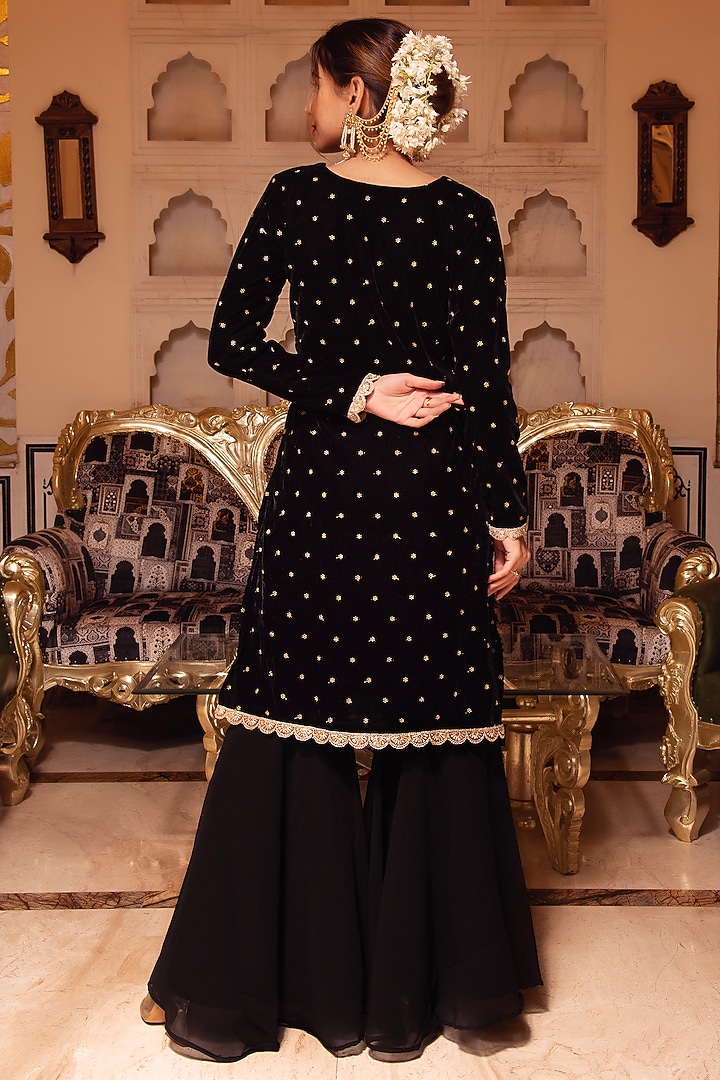 Girl Velvet Sharara Set-Black main image 1