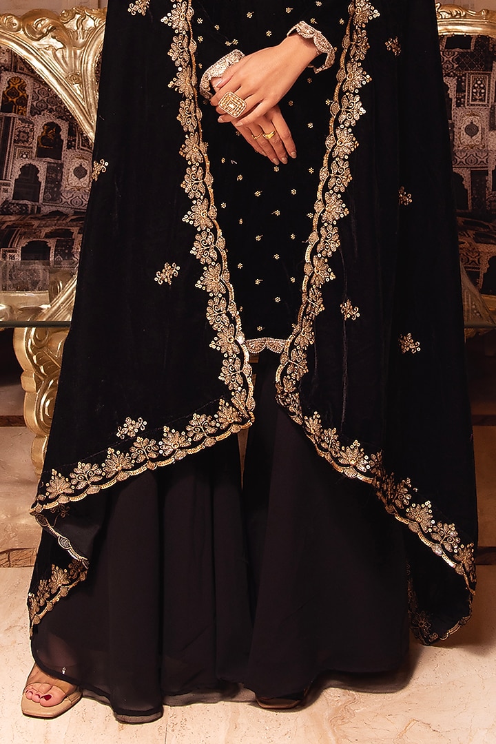Black Velvet Sharara Set by Calmna at Pernia's Pop Up Shop