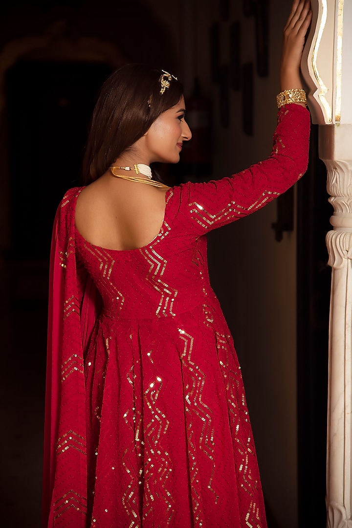 Pink Georgette Embroidered Anarkali Set by Calmna at Pernia's Pop Up Shop