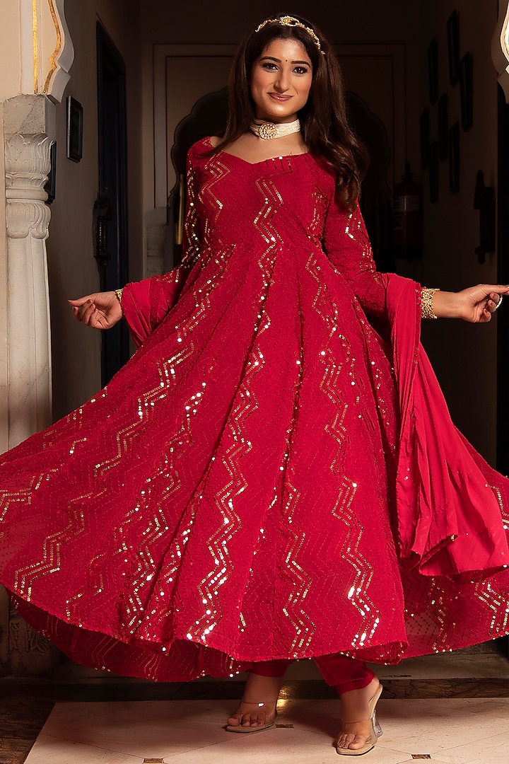 Pink Georgette Embroidered Anarkali Set by Calmna at Pernia's Pop Up Shop