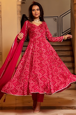 Imperial Rani Rayon Printed Anarkali Set by Calmna