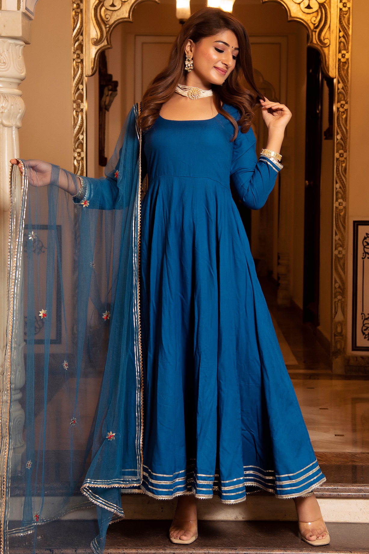 Regal Blue Rayon Anarkali Set by Calmna at Pernia's Pop Up Shop 2026 Regal Blue Rayon Anarkali Set by Calmna at Pernia's Pop Up Shop 2026