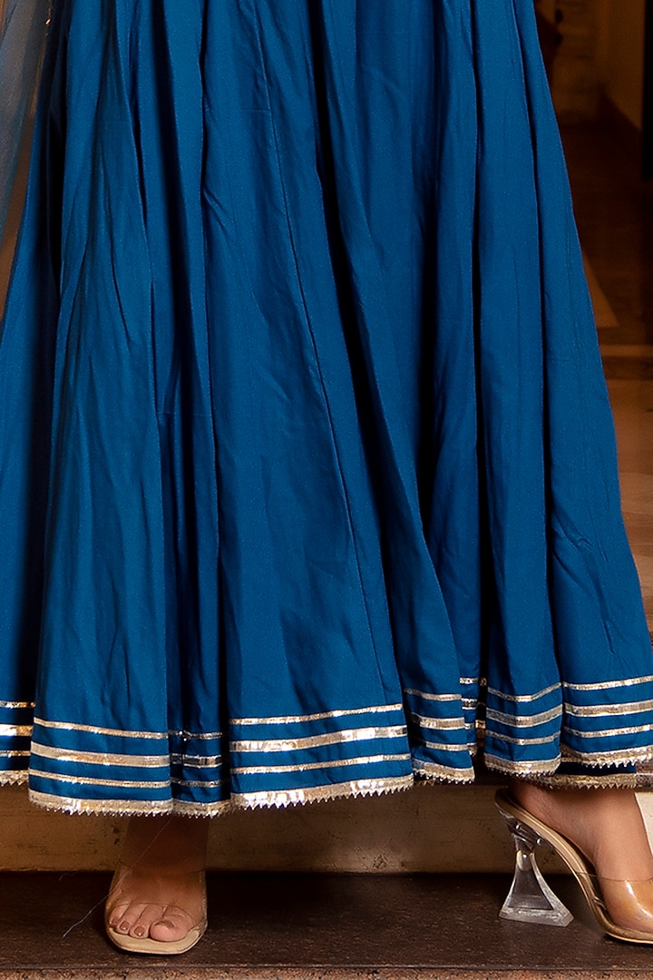 Regal Blue Rayon Anarkali Set by Calmna at Pernia's Pop Up Shop