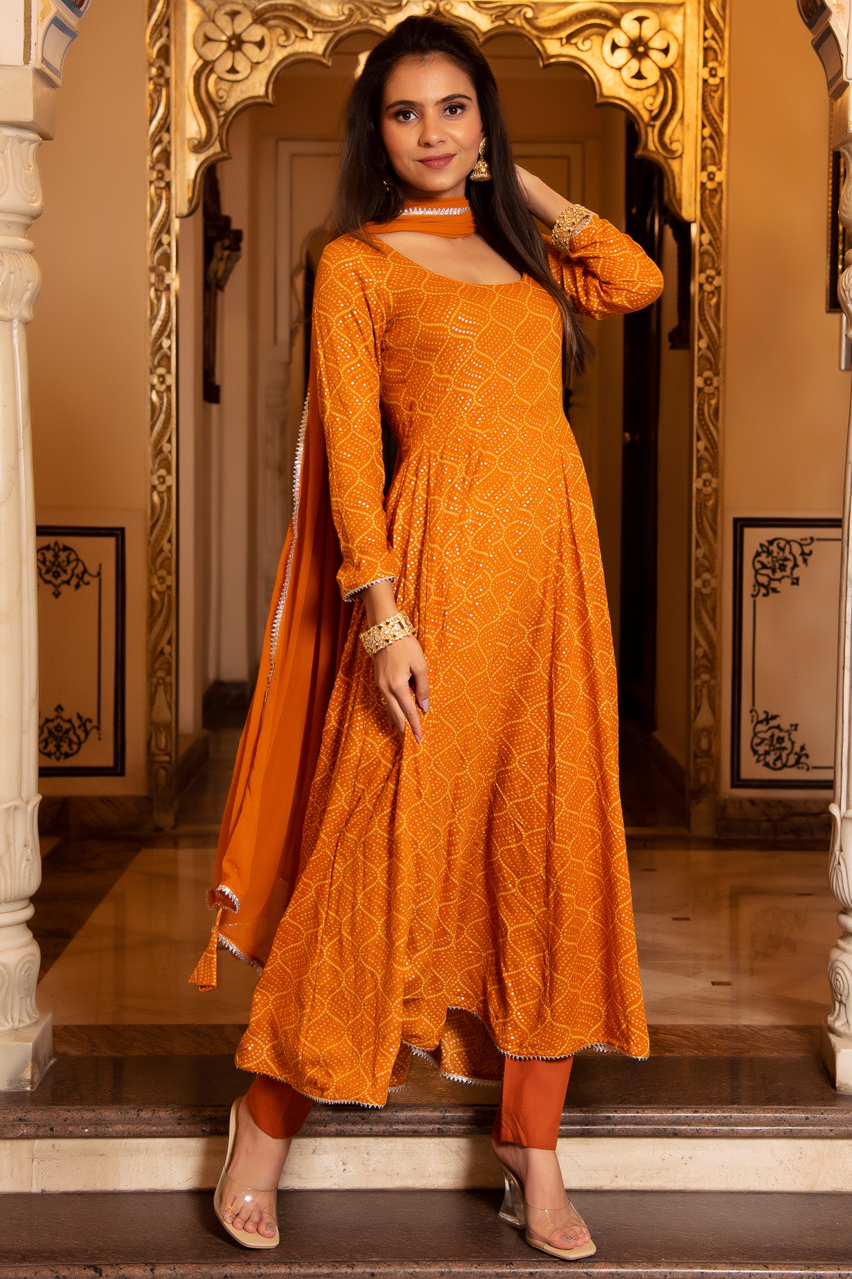 Golden sales colour anarkali