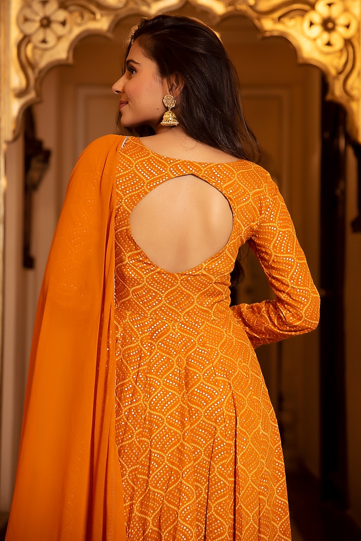 Imperial Golden Rayon Printed Anarkali Set by Calmna at Pernia's Pop Up Shop