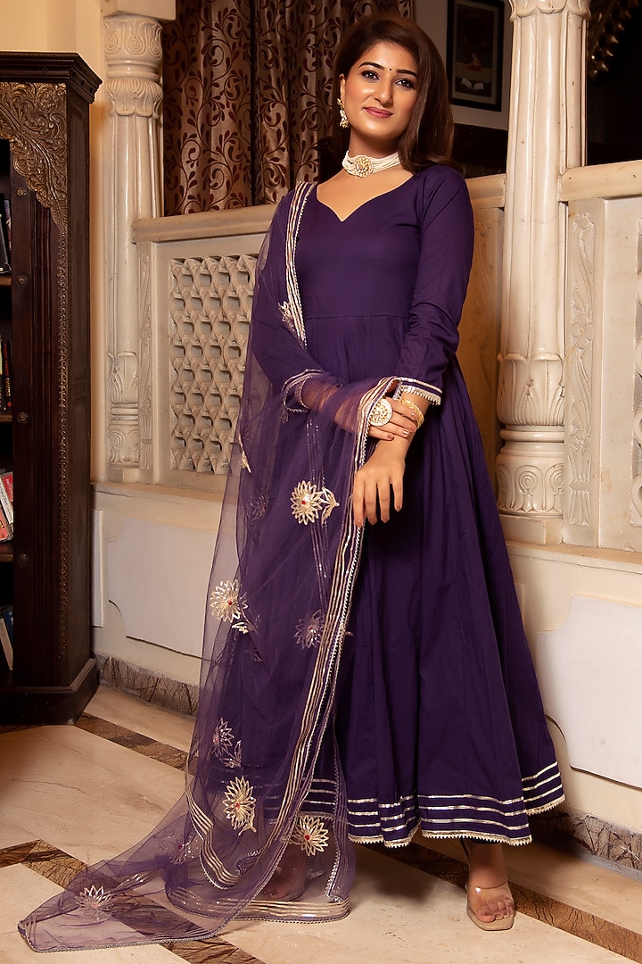 Violet Rayon Anarkali Set by Calmna at Pernia's Pop Up Shop