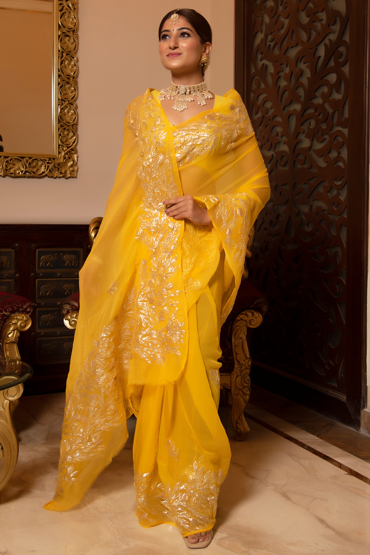 Buy Designer Yellow Color Chiffon Bollywood Saree Online - SREA2146 |  Appelle Fashion