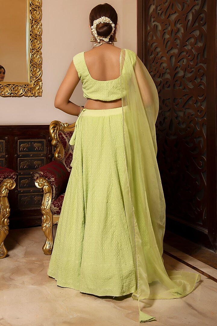 Pop Mint Rayon Chikankari Lehenga Set by Calmna at Pernia's Pop Up Shop