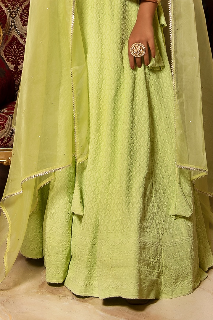 Pop Mint Rayon Chikankari Lehenga Set by Calmna at Pernia's Pop Up Shop