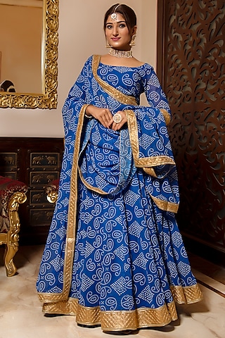Blue Bloom Georgette Lehenga Set by Calmna