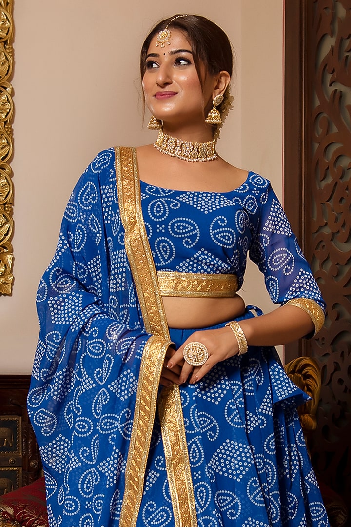 Blue Bloom Georgette Lehenga Set by Calmna at Pernia's Pop Up Shop
