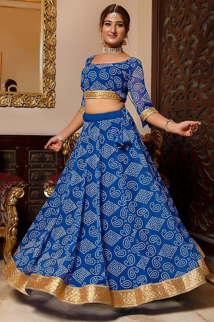Blue Bloom Georgette Lehenga Set by Calmna at Pernia's Pop Up Shop