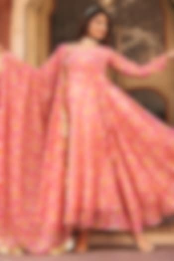 Pink Georgette Printed Anarkali Set by Calmna at Pernia's Pop Up Shop