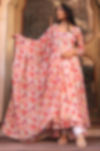 White Georgette Printed Anarkali Set by Calmna at Pernia's Pop Up Shop