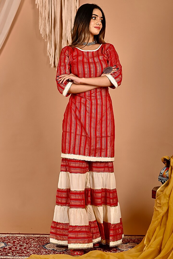 Red Printed Sharara Set by Calmna at Pernia's Pop Up Shop