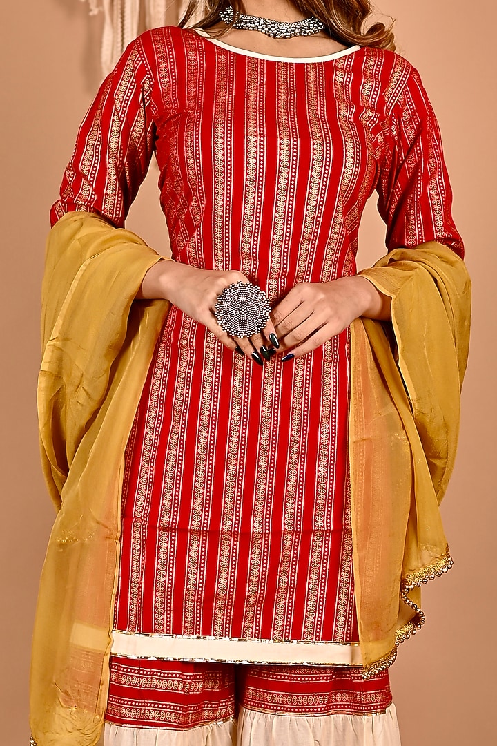 Red Printed Sharara Set by Calmna at Pernia's Pop Up Shop
