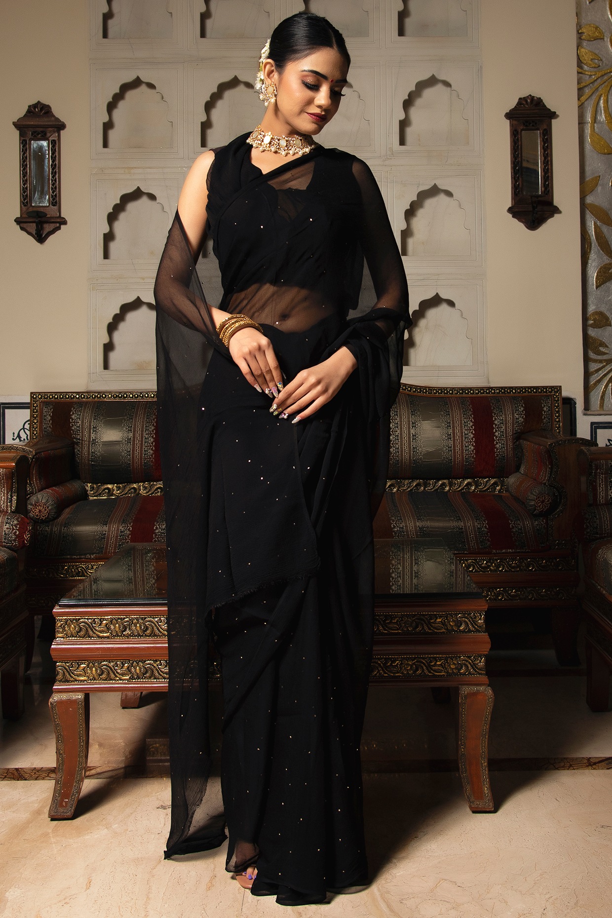 black saree gown