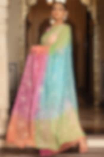 Multi-Colored Chiffon Gota Patti Work Saree by Calmna