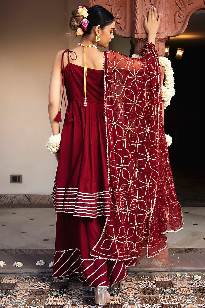 Maroon Sharara Set With Gota Patti Work by Calmna at Pernia's Pop Up Shop