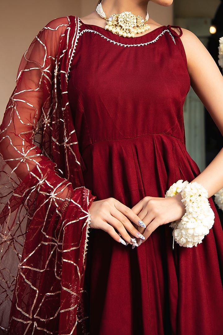 Maroon Sharara Set With Gota Patti Work by Calmna at Pernia's Pop Up Shop