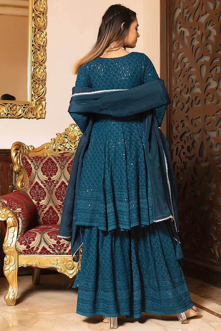 Teal Blue Rayon Sharara Set by Calmna at Pernia's Pop Up Shop
