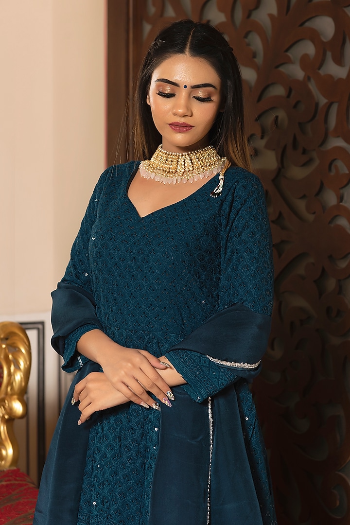 Teal Blue Rayon Sharara Set by Calmna at Pernia's Pop Up Shop