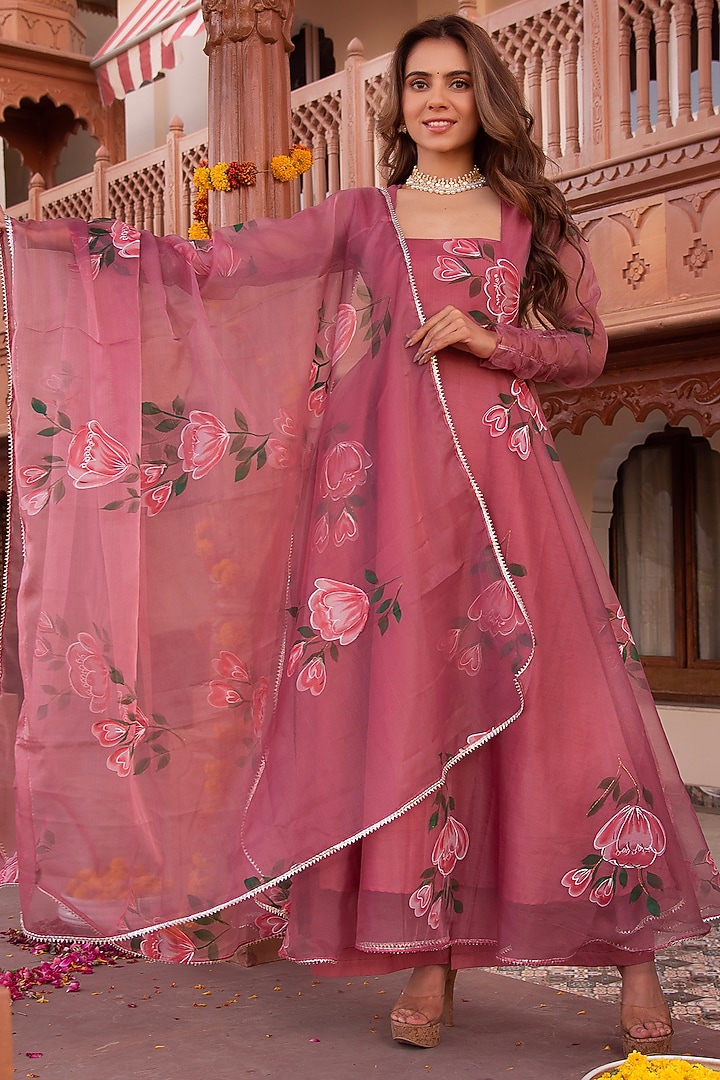 Ancita Organza Rose Anarkali Kurta Set
