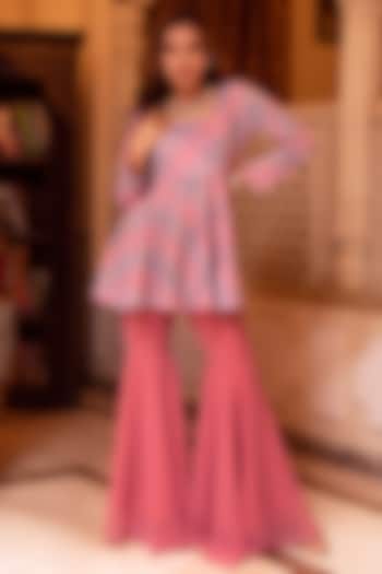 Lilac & Pink Georgette Embroidered Sharara Set by Calmna at Pernia's Pop Up Shop