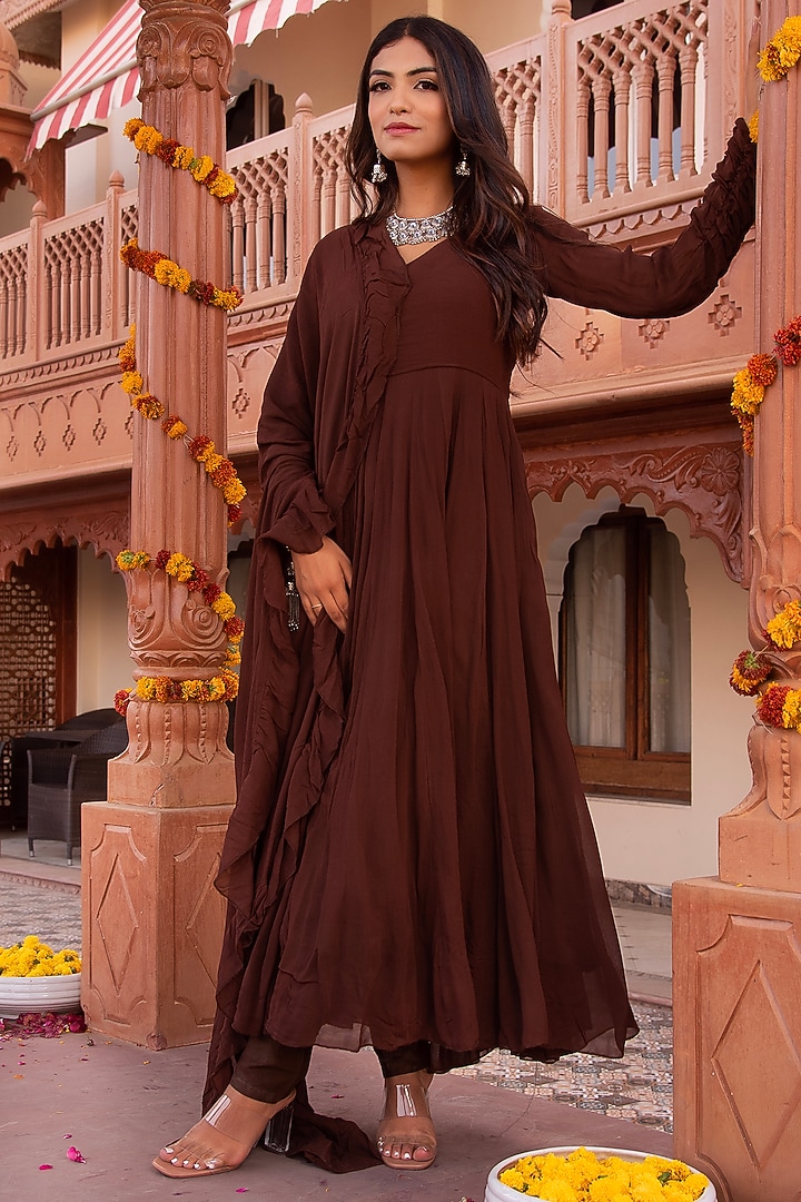 brown georgette dress DEIA Midi Dress - mocha linen