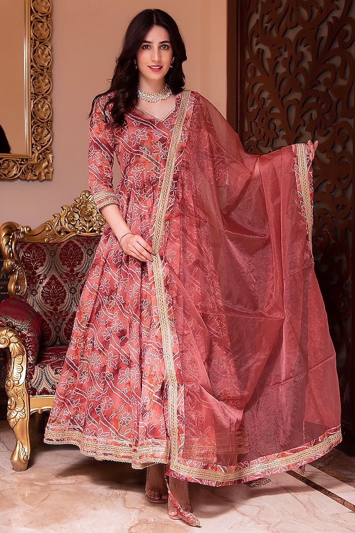 Pink Cotton Gota Patti Embroidered & Printed Anarkali Set by Calmna at Pernia's Pop Up Shop