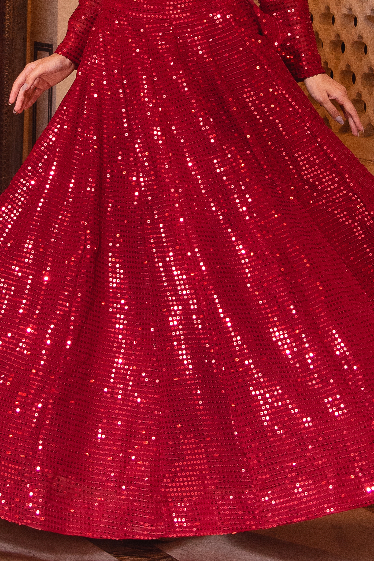 Buy Red Sequin Celeste Lehenga Set by Designer SEEMA GUJRAL Online at  Ogaan.com