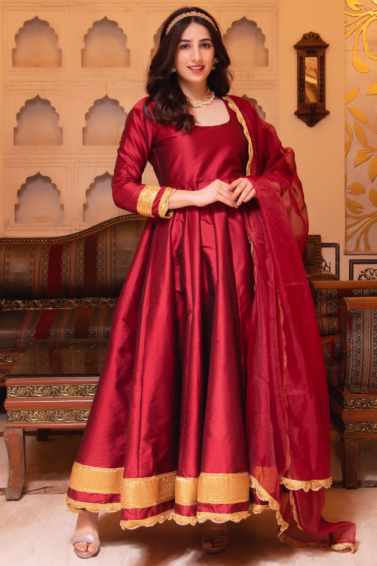 Red 2024 silk anarkali