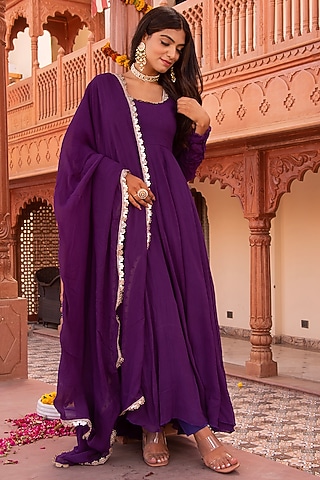 Violet Georgette Anarkali Set by Calmna
