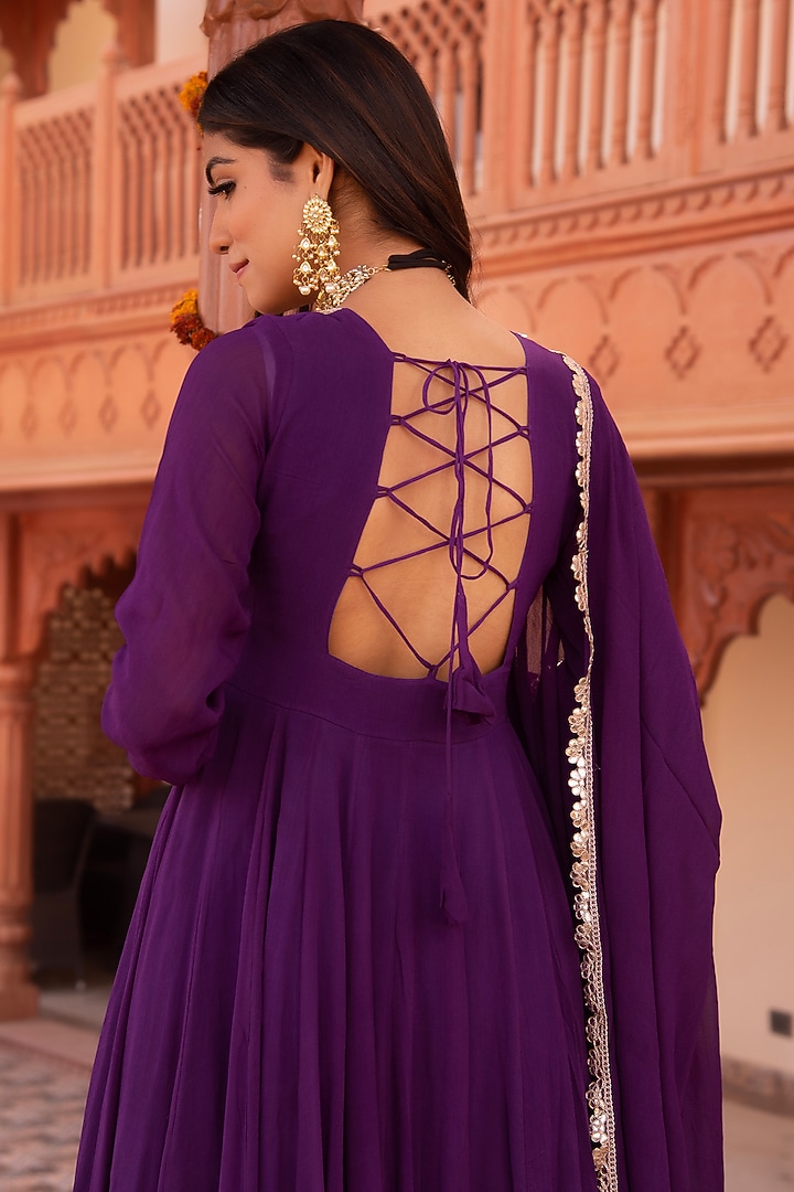 Violet Georgette Anarkali Set by Calmna at Pernia's Pop Up Shop