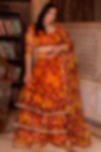 Yellow & Red Organza Gota Embroidered Lehenga Set by Calmna at Pernia's Pop Up Shop