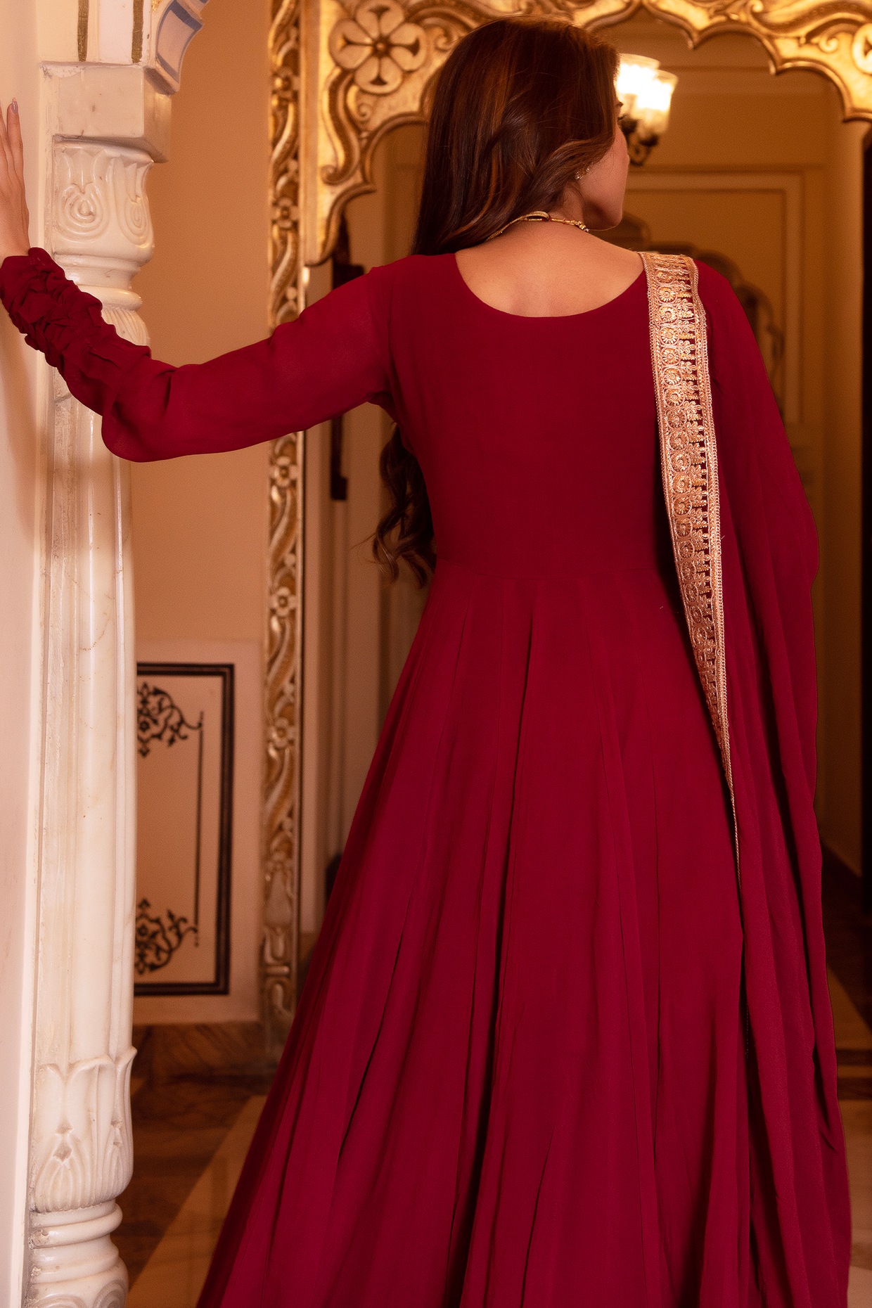 Buy Maroon Lucknowi Embroidered Anarkali Suit In USA, UK, Canada,  Australia, Newzeland online