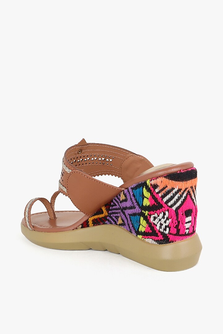 Brown Leather Handwoven Wedges by Kolha by Carlton at Pernia's Pop Up Shop